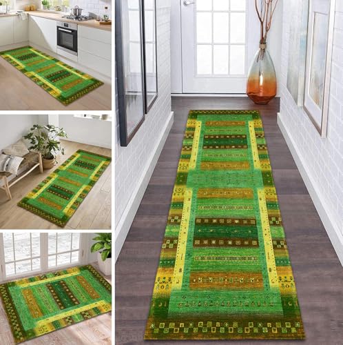 Teppich Läufer Flur Küche rutschfest waschbar Flurläufer Lang 50X200CM Kücheläufer Grün Braun Gelb Teppichmatte Meterware Bettvorleger für Flur Esszimmer Schlafzimmer Wohnzimmer Schmutzfangteppich von ZDYHMrj