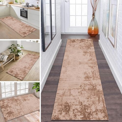 Teppich Läufer Flur Küche rutschfest waschbar Flurläufer Lang 60X100CM Kücheläufer Karamellfarbe Teppichmatte Meterware Bettvorleger für Flur Esszimmer Schlafzimmer Wohnzimmer Schmutzfangteppich von ZDYHMrj