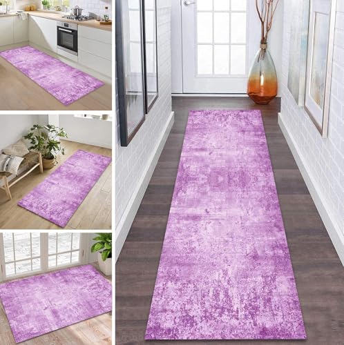 Teppich Läufer Flur Küche rutschfest waschbar Flurläufer Lang 60X270CM Kücheläufer Dunkelviolett Teppichmatte Meterware Bettvorleger für Flur Esszimmer Schlafzimmer Wohnzimmer Schmutzfangteppich von ZDYHMrj