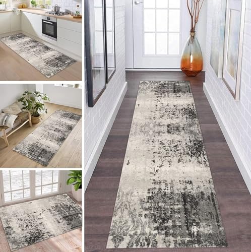 Teppich Läufer Flur Küche rutschfest waschbar Teppichläufer Lang 120X350CM Grau Style Modern Polyester Küchenläufer Teppich Meterware Korridor Tepiche Esszimmer Eingang Wohnzimmer Schmutzfangmatte von ZDYHMrj