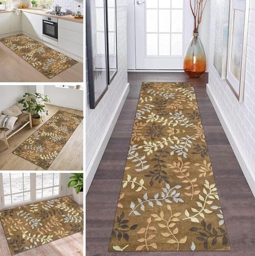 Teppich Läufer Flur Küche rutschfest waschbar Teppichläufer Lang 3D Braun Blumen 60X120CM Modern Design Meterware Korridor Tepiche Esszimmer Schlafzimmer Wohnzimmer Schmutzfangmatte Küchenteppich von ZDYHMrj