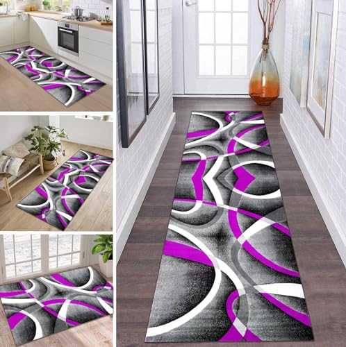 Teppich Läufer Flur Küche rutschfest waschbar Teppichläufer Lang 50X100CM Grau Schwarz Rosa Violett Weiß Modern Design Meterware Korridor Tepiche Esszimmer Schlafzimmer Wohnzimmer Schmutzfangmatte von ZDYHMrj