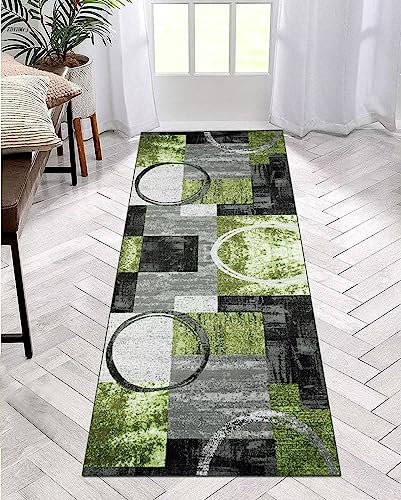 Teppich Läufer Flur Küche rutschfest waschbar Teppichläufer Lang 50X150CM Grau Hellgrün Modern Design Meterware Korridor Tepiche Esszimmer Schlafzimmer Wohnzimmer Schmutzfangmatte Küchenteppich von ZDYHMrj