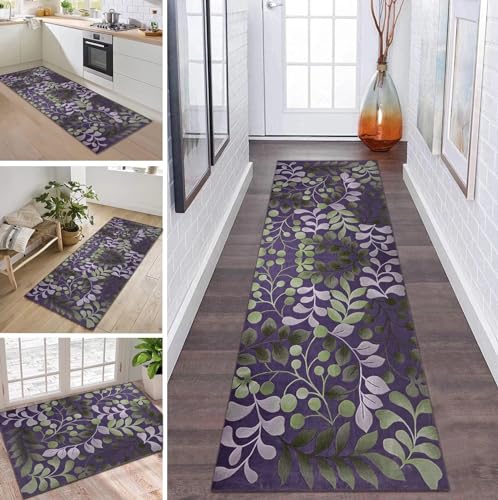 Teppich Läufer Flur Küche rutschfest waschbar Teppichläufer Lang 60X140CM Grau Grün Violett Modern Design Meterware Korridor Tepiche Esszimmer Schlafzimmer Wohnzimmer Schmutzfangmatte Küchenteppich von ZDYHMrj