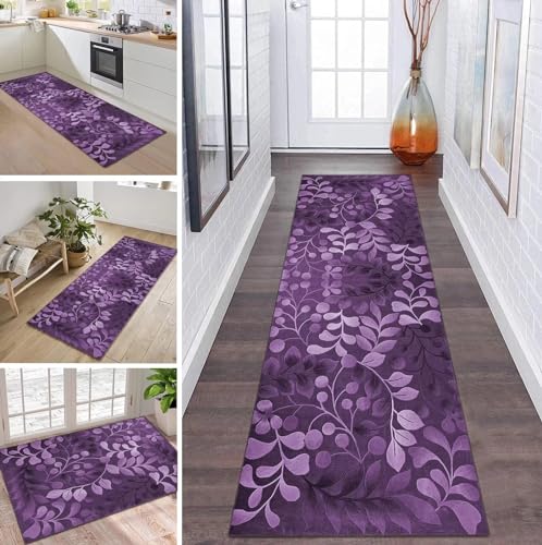 Teppich Läufer Flur Küche rutschfest waschbar Teppichläufer Lang 70X280CM Pink Violett Blumen Modern Design Meterware Korridor Tepiche Esszimmer Schlafzimmer Wohnzimmer Schmutzfangmatte Küchenteppich von ZDYHMrj