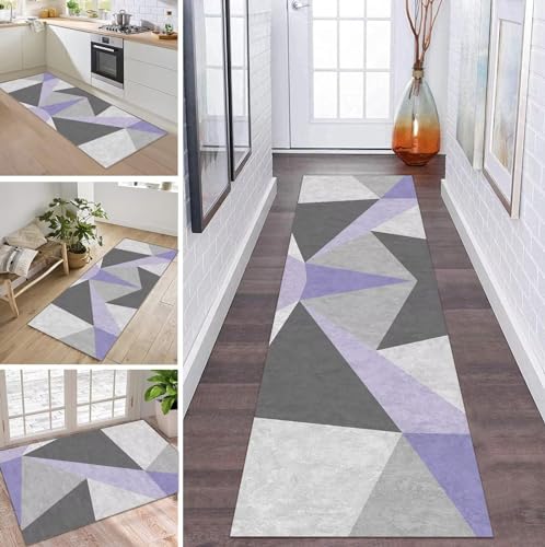 Teppich Läufer Flur Küche rutschfest waschbar Teppichläufer Lang Grau Violett Schwarz 40X60CM Modern Meterware Korridor Tepiche Esszimmer Schlafzimmer Wohnzimmer Schmutzfangmatte Küchenteppich von ZDYHMrj