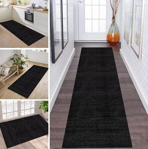 Teppich Läufer Flur Küche rutschfest waschbar Teppichläufer Lang Schwarz Dunkelgrau 50X160CM Modern Design Meterware Korridor Tepiche Esszimmer Schlafzimmer Wohnzimmer Schmutzfangmatte Küchenteppich von ZDYHMrj