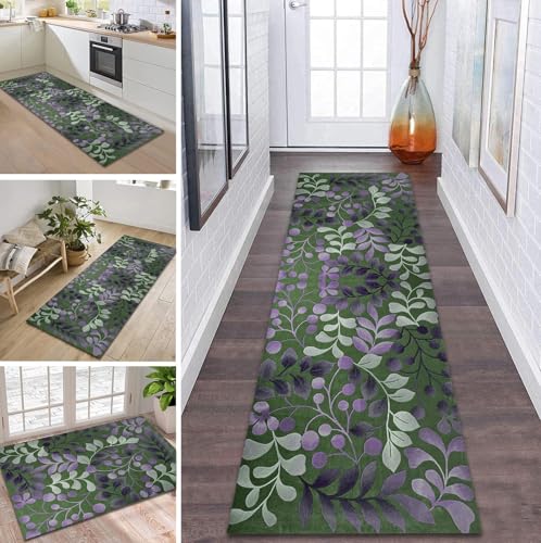 Teppich Läufer Flur rutschfest 40X100CM Dunkelgrün Violett Küchenteppich Waschbar Flurläufer Modern Teppichläufer, Korridor Teppich Läufer für Flur, Küche, Eingang, Wohnzimmer Schmutzfangteppich Teppich Läufer Flur rutschfest 40X100CM Dunkelgrün Violett Küchenteppich Waschbar Flurläufer Modern Teppichläufer, Korridor Teppich Läufer für Flur, Küche, Eingang, Wohnzimmer Schmutzfangteppich von ZDYHMrj