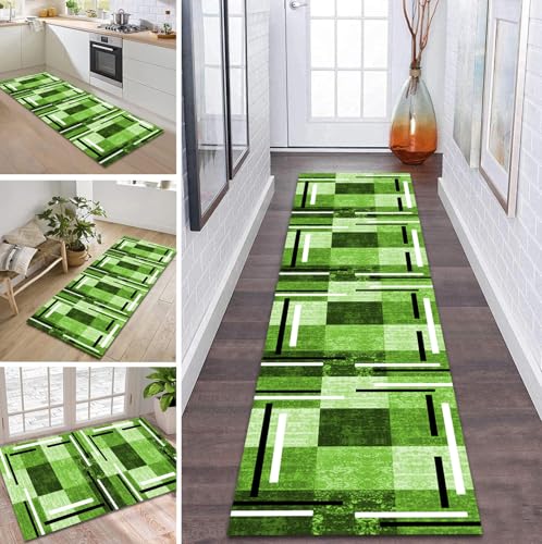 Teppich Läufer Flur rutschfest 50X280CM Grün Schwarz Weiß Küchenteppich Waschbar Flurläufer Modern Teppichläufer, Korridor Teppich Läufer für Flur, Küche, Eingang, Wohnzimmer Schmutzfangteppich von ZDYHMrj