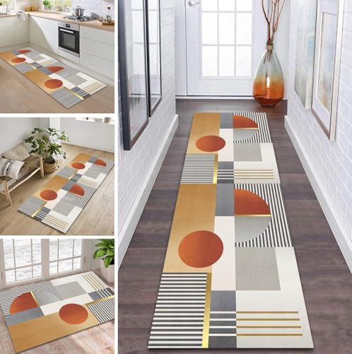 Teppich Läufer Flur rutschfest 80X150CM Braun Grau Weiß Gelb Küchenteppich Waschbar Flurläufer Modern Teppichläufer, Korridor Teppich Läufer für Flur, Küche, Eingang, Wohnzimmer Schmutzfangteppich von ZDYHMrj