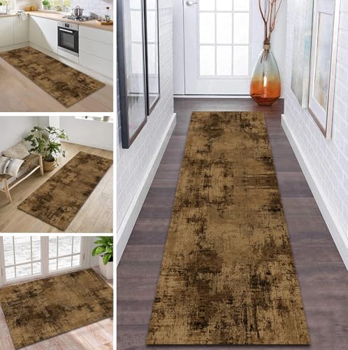 Teppich Läufer Flur rutschfest 80X350CM 3D Braun Schwarz Küchenteppich Waschbar Flurläufer Modern Teppichläufer, Korridor Teppich Läufer für Flur, Küche, Eingang, Wohnzimmer Schmutzfangteppich von ZDYHMrj