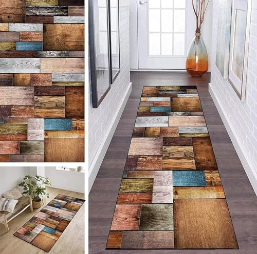 Teppich Läufer Flur rutschfest Holzmaserung Korridor Teppichläufer Waschbar Modern Küche Schlafzimmer Wohnzimmer Läufer Teppich Breite 40cm/ 50cm/ 60cm/ 70cm/ 80cm/ 90cm/ 100cm ( Size : 80x500cm ) von ZDYHMrj