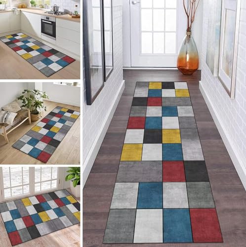 Teppich Läufer Lang Flur Küche rutschfest Waschbar Küchenläufer 120X350CM Grau Blau Gelb Teppichmatten Polyester Korridor Teppichläufer Flur Wohnzimmer Schlafzimmer Schmutzfangmatte Küchenteppich von ZDYHMrj