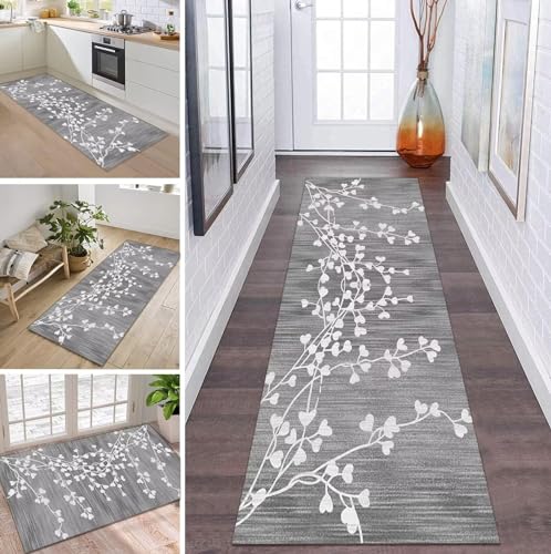 Teppich Läufer Lang Flur Küche rutschfest Waschbar Küchenläufer 120X350CM Grau Blume Modern Teppichmatten Polyester Korridor Teppichläufer Flur Wohnzimmer Schlafzimmer Schmutzfangmatte Küchenteppich Teppich Läufer Lang Flur Küche rutschfest Waschbar Küchenläufer 120X350CM Grau Blume Modern Teppichmatten Polyester Korridor Teppichläufer Flur Wohnzimmer Schlafzimmer Schmutzfangmatte Küchenteppich von ZDYHMrj