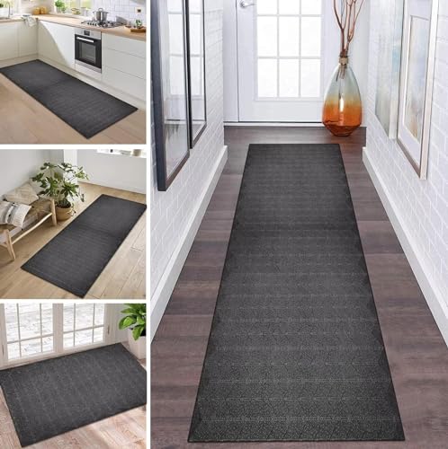 Teppich Läufer Lang Flur Küche rutschfest Waschbar Küchenläufer 60X270CM Dunkelgrau Modern Teppichmatten Polyester Korridor Teppichläufer Flur Wohnzimmer Schlafzimmer Schmutzfangmatte Küchenteppich von ZDYHMrj