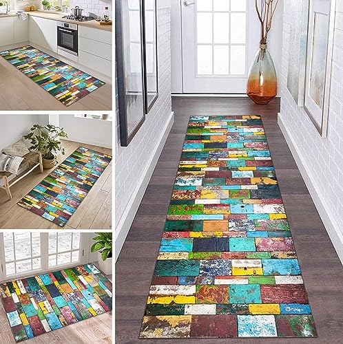 Teppich Läufer Lang Flur Küche rutschfest waschbar Teppichmatten 3D Grün und Bunt Küchenteppich Küchenläufer 60X300cm Teppichläufer Schlafzimmer Meterware Eingangstürmatte Wohnzimmer Flurläufer von ZDYHMrj