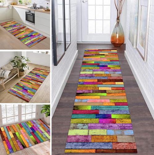 Teppich Läufer Lang Küche Flur Teppichläufer Rutschfest Waschbar Küchenläufer Teppichmatten 3D Bunt Flurmatten 80X400CM Schmutzfangmatte Meterware Schlafzimmer Wohnzimmer Esszimmer Küchenteppich von ZDYHMrj