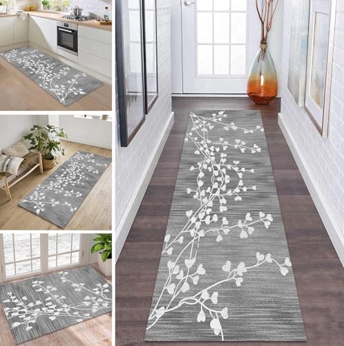Teppich Läufer Lang Küche Flur Teppichläufer Rutschfest Waschbar Küchenläufer Teppichmatten Grau Weiß Flurmatten 70X180CM Schmutzfangmatte Meterware Schlafzimmer Wohnzimmer Esszimmer Küchenteppich von ZDYHMrj