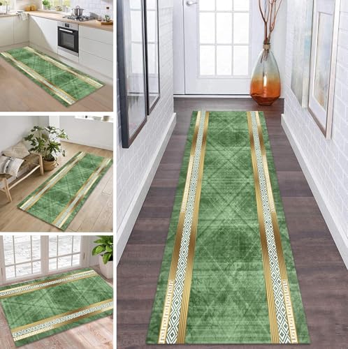 Teppich Läufer Lang Küche Flur Teppichläufer Rutschfest Waschbar Küchenläufer Teppichmatten Grün Gold Flurmatten 50X200CM Schmutzfangmatte Meterware Schlafzimmer Wohnzimmer Esszimmer Küchenteppich Teppich Läufer Lang Küche Flur Teppichläufer Rutschfest Waschbar Küchenläufer Teppichmatten Grün Gold Flurmatten 50X200CM Schmutzfangmatte Meterware Schlafzimmer Wohnzimmer Esszimmer Küchenteppich von ZDYHMrj