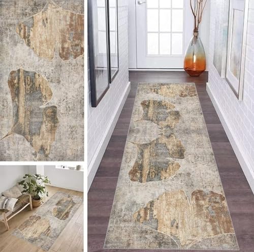ZDYHMrj Läufer Teppich Flur Küche Waschbar rutschfest 40 * 120cm, Grau Abstraktes Geometrisches Muster Lang Teppichmatte Dauerhaft Fur Korridor Wohnzimmer Schlafzimmer Meterware Anpassbar von ZDYHMrj