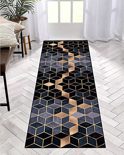 ZDYHMrj Läufer Teppich Lang Flur rutschfest Waschbar 40X60CM Küchen Korridor TeppichLäufer für Flur Blau Schwarz Gold Schlafzimmer Wohnzimmer Polyester Teppichmatte, Anpassbar Küchenteppich Meterware von ZDYHMrj