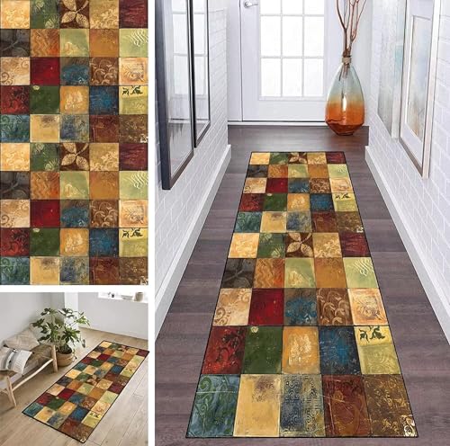 ZDYHMrj Läufer Teppich Lang Flur rutschfest Waschbar 60X140CM Küche Korridor TeppichLäufer für Flur Vintage Bunt Schlafzimmer Wohnzimmer Polyester Teppichmatte Dauerhaft, Anpassbar Küchenteppich von ZDYHMrj