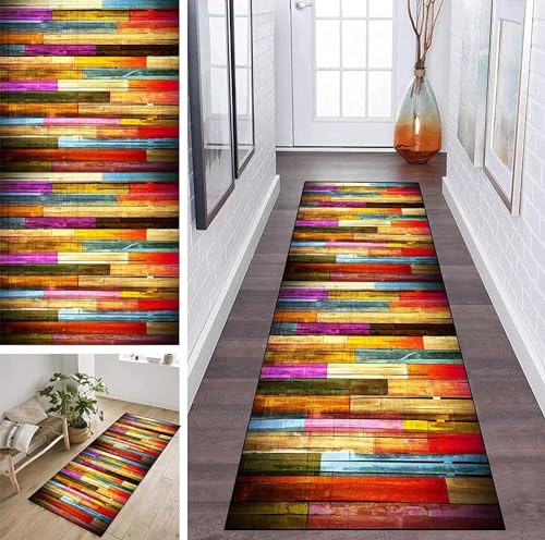 ZDYHMrj Läufer Teppich Lang Flur rutschfest Waschbar 60X210CM Küche Korridor TeppichLäufer für Flur Bunt Schlafzimmer Wohnzimmer Polyester Teppichmatte Dauerhaft, Anpassbar Küchenteppich von ZDYHMrj