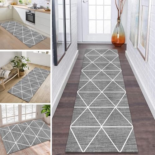 ZDYHMrj Läufer Teppich Lang Flur rutschfest Waschbar Küche Korridor Teppichläufer Grau Weiß 70X450CM Lange Teppichmatten Küchenläufer Wohnzimmer Kinderzimmer Anpassbare Küchenteppich Meterware von ZDYHMrj