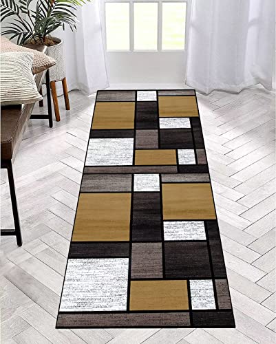 ZDYHMrj Teppich Läufer Flur Küche Gelb Grau rutschfest Korridor Teppichläufer 100x250cm Waschbar Modern Schlafzimmer Wohnzimmer Läufer Teppich Breite 40cm-120cm von ZDYHMrj