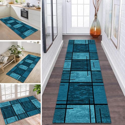ZDYHMrj Teppich Läufer Flur Küche rutschfest waschbar Flurläufer Lang 100X200CM Kücheläufer Cyan Teppichmatte Meterware Bettvorleger für Flur Esszimmer Schlafzimmer Wohnzimmer Schmutzfangteppich von ZDYHMrj
