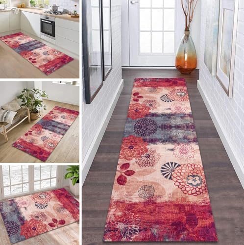 ZDYHMrj Teppich Läufer Flur Küche rutschfest waschbar Flurläufer Lang 100X400CM Kücheläufer Bunt Teppichmatte Meterware Bettvorleger für Flur Esszimmer Schlafzimmer Wohnzimmer Schmutzfangteppich von ZDYHMrj