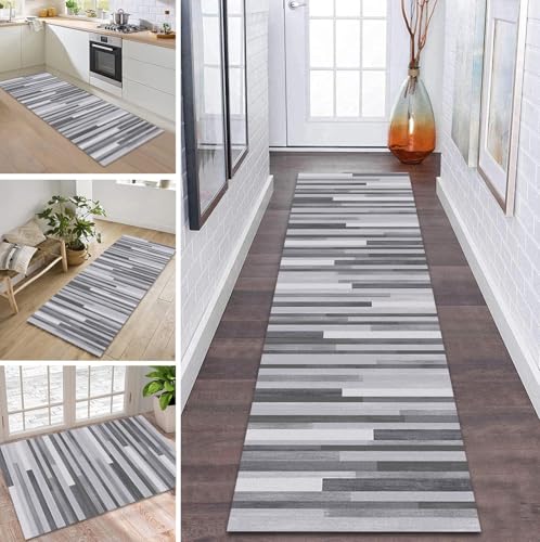ZDYHMrj Teppich Läufer Flur Küche rutschfest waschbar Flurläufer Lang 100X400CM Kücheläufer Grau Teppichmatte Meterware Bettvorleger für Flur Esszimmer Schlafzimmer Wohnzimmer Schmutzfangteppich von ZDYHMrj