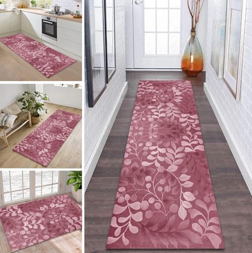 ZDYHMrj Teppich Läufer Flur Küche rutschfest waschbar Flurläufer Lang 100X450CM Kücheläufer Rosa Teppichmatte Meterware Bettvorleger für Flur Esszimmer Schlafzimmer Wohnzimmer Schmutzfangteppich von ZDYHMrj