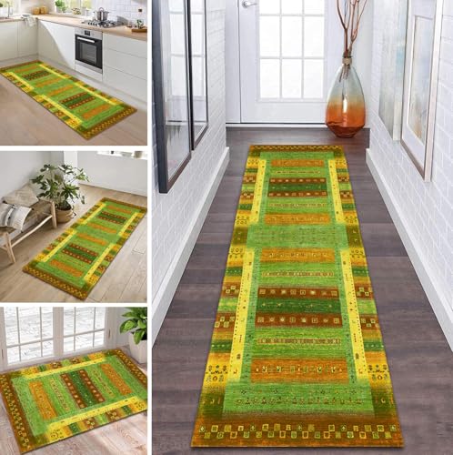 ZDYHMrj Teppich Läufer Flur Küche rutschfest waschbar Flurläufer Lang 100X500CM Grün Braun Gelb Rot Teppichmatte Meterware Bettvorleger für Flur Esszimmer Schlafzimmer Wohnzimmer Schmutzfangteppich von ZDYHMrj