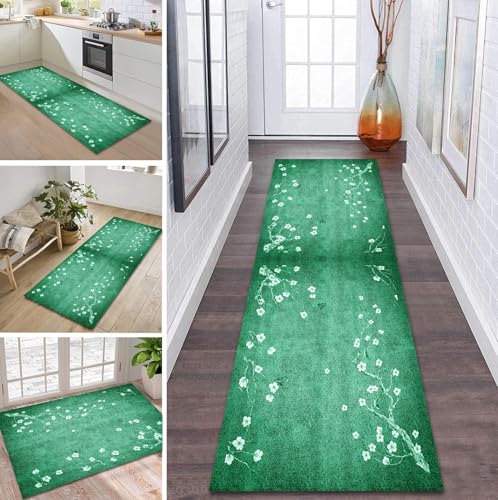 ZDYHMrj Teppich Läufer Flur Küche rutschfest waschbar Flurläufer Lang 110X200CM Kücheläufer Grün Teppichmatte Meterware Bettvorleger für Flur Esszimmer Schlafzimmer Wohnzimmer Schmutzfangteppich von ZDYHMrj