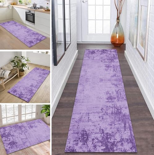 ZDYHMrj Teppich Läufer Flur Küche rutschfest waschbar Flurläufer Lang 110X300CM Kücheläufer Violett Teppichmatte Meterware Bettvorleger für Flur Esszimmer Schlafzimmer Wohnzimmer Schmutzfangteppich von ZDYHMrj