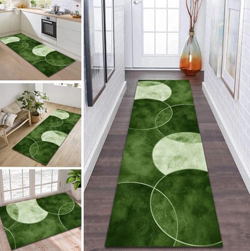 ZDYHMrj Teppich Läufer Flur Küche rutschfest waschbar Flurläufer Lang 110X400CM Kücheläufer Grün Teppichmatte Meterware Bettvorleger für Flur Esszimmer Schlafzimmer Wohnzimmer Schmutzfangteppich von ZDYHMrj