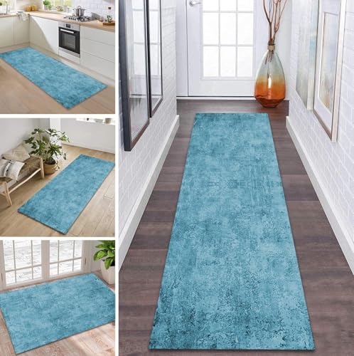 ZDYHMrj Teppich Läufer Flur Küche rutschfest waschbar Flurläufer Lang 110X450CM Kücheläufer Blau Teppichmatte Meterware Bettvorleger für Flur Esszimmer Schlafzimmer Wohnzimmer Schmutzfangteppich von ZDYHMrj