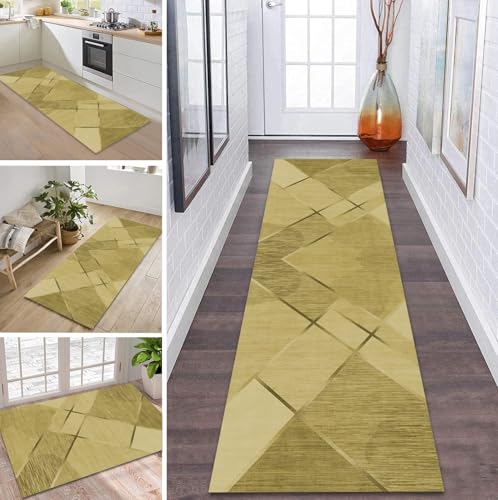 ZDYHMrj Teppich Läufer Flur Küche rutschfest waschbar Flurläufer Lang 120X300CM Kücheläufer Gelb Teppichmatte Meterware Bettvorleger für Flur Esszimmer Schlafzimmer Wohnzimmer Schmutzfangteppich von ZDYHMrj