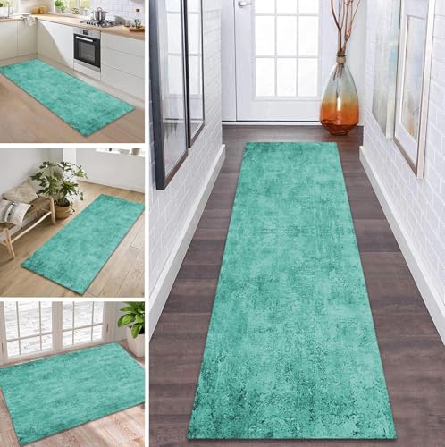 ZDYHMrj Teppich Läufer Flur Küche rutschfest waschbar Flurläufer Lang 120X400CM Kücheläufer Türkis Teppichmatte Meterware Bettvorleger für Flur Esszimmer Schlafzimmer Wohnzimmer Schmutzfangteppich von ZDYHMrj