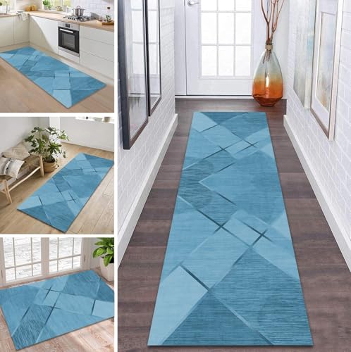 ZDYHMrj Teppich Läufer Flur Küche rutschfest waschbar Flurläufer Lang 40X140CM Kücheläufer Blau Teppichmatte Meterware Bettvorleger für Flur Esszimmer Schlafzimmer Wohnzimmer Schmutzfangteppich von ZDYHMrj