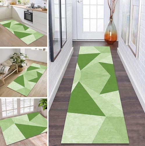 ZDYHMrj Teppich Läufer Flur Küche rutschfest waschbar Flurläufer Lang 40X200CM Kücheläufer Grün Teppichmatte Meterware Bettvorleger für Flur Esszimmer Schlafzimmer Wohnzimmer Schmutzfangteppich von ZDYHMrj