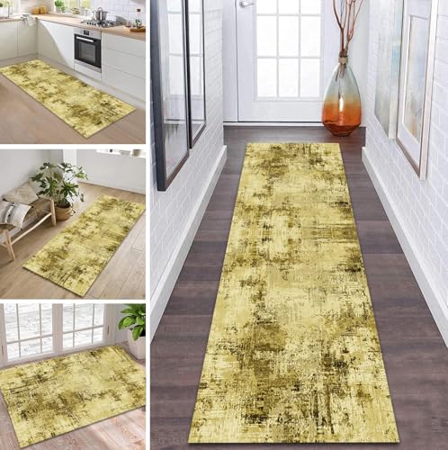 ZDYHMrj Teppich Läufer Flur Küche rutschfest waschbar Flurläufer Lang 40X240CM Kücheläufer Gelb Teppichmatte Meterware Bettvorleger für Flur Esszimmer Schlafzimmer Wohnzimmer Schmutzfangteppich von ZDYHMrj