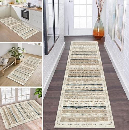 ZDYHMrj Teppich Läufer Flur Küche rutschfest waschbar Flurläufer Lang 40X350CM Kücheläufer Braun Blau Teppichmatte Meterware Bettvorleger für Flur Esszimmer Schlafzimmer Wohnzimmer Schmutzfangteppich von ZDYHMrj