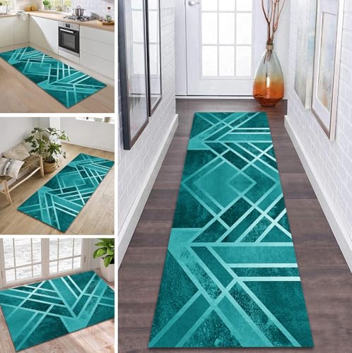 ZDYHMrj Teppich Läufer Flur Küche rutschfest waschbar Flurläufer Lang 40X60CM Kücheläufer Cyan Teppichmatte Meterware Bettvorleger für Flur Esszimmer Schlafzimmer Wohnzimmer Schmutzfangteppich von ZDYHMrj