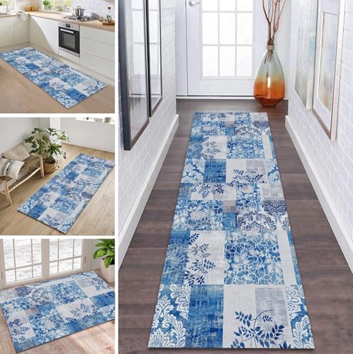 ZDYHMrj Teppich Läufer Flur Küche rutschfest waschbar Flurläufer Lang 40X80CM Kücheläufer Blau Teppichmatte Meterware Bettvorleger für Flur Esszimmer Schlafzimmer Wohnzimmer Schmutzfangteppich von ZDYHMrj