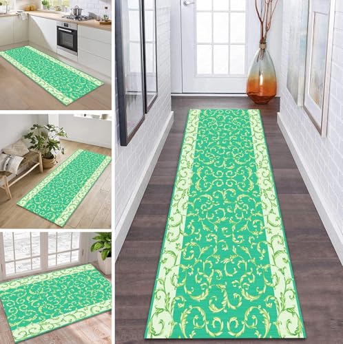 ZDYHMrj Teppich Läufer Flur Küche rutschfest waschbar Flurläufer Lang 40X90CM Kücheläufer Grün Teppichmatte Meterware Bettvorleger für Flur Esszimmer Schlafzimmer Wohnzimmer Schmutzfangteppich von ZDYHMrj