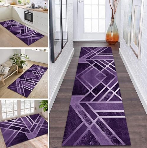 ZDYHMrj Teppich Läufer Flur Küche rutschfest waschbar Flurläufer Lang 50X100CM Kücheläufer Violett Teppichmatte Meterware Bettvorleger für Flur Esszimmer Schlafzimmer Wohnzimmer Schmutzfangteppich von ZDYHMrj
