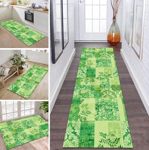 ZDYHMrj Teppich Läufer Flur Küche rutschfest waschbar Flurläufer Lang 50X180CM Kücheläufer Grün Teppichmatte Meterware Bettvorleger für Flur Esszimmer Schlafzimmer Wohnzimmer Schmutzfangteppich von ZDYHMrj