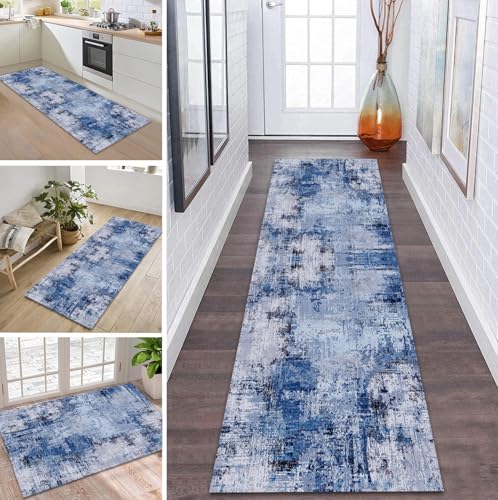 ZDYHMrj Teppich Läufer Flur Küche rutschfest waschbar Flurläufer Lang 50X240CM Kücheläufer 3D Blau Teppichmatte Meterware Bettvorleger für Flur Esszimmer Schlafzimmer Wohnzimmer Schmutzfangteppich von ZDYHMrj